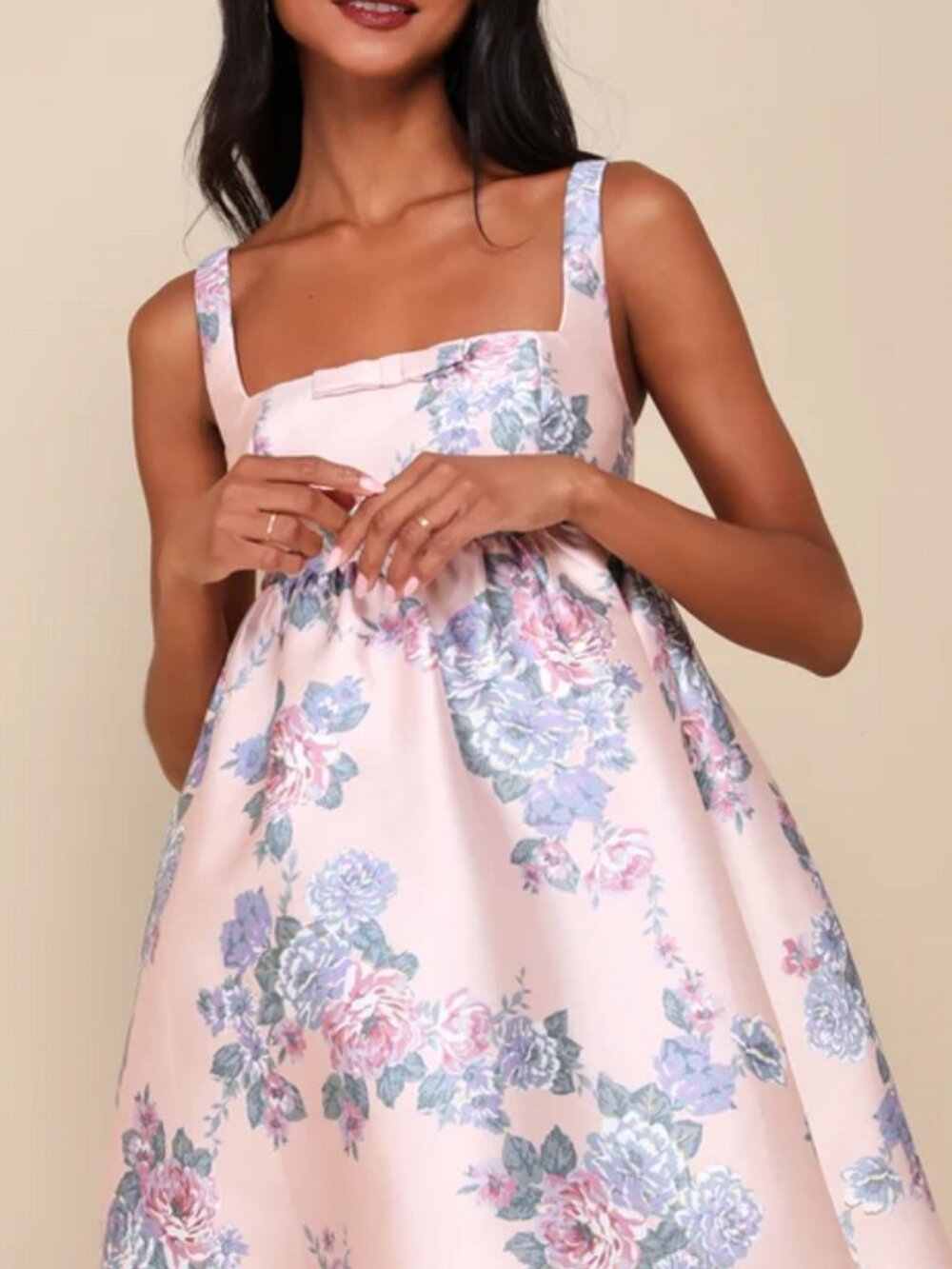 Unbelievably Lovely Pink Floral Babydoll Empire Waist Mini Dress